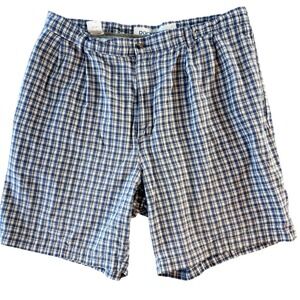 Vintage 90s Dockers Plaid Pleated Shorts Blue White Gingham 36